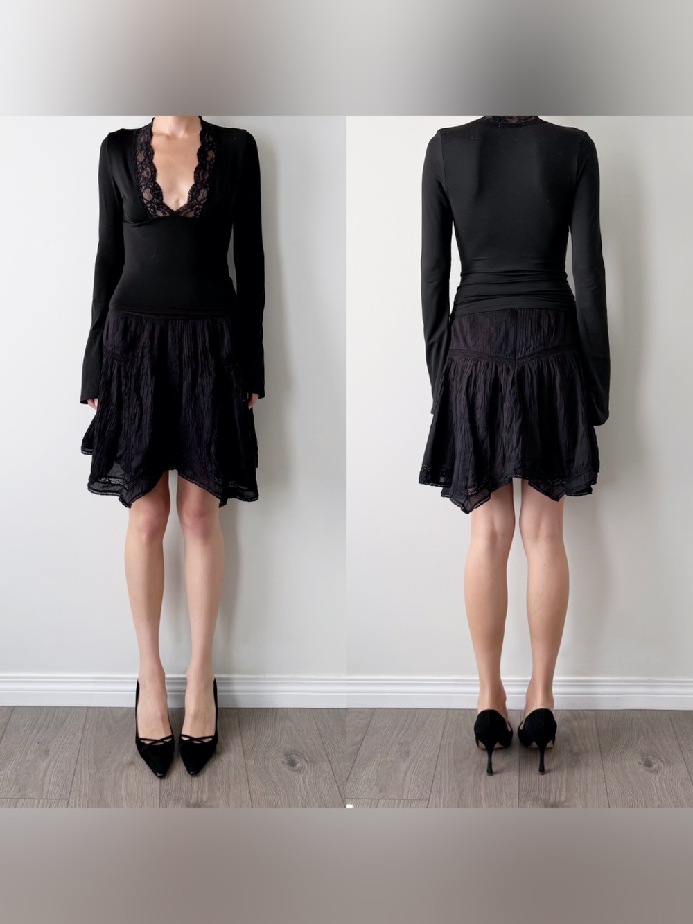 Wilfred black lace handkerchief midi skirt